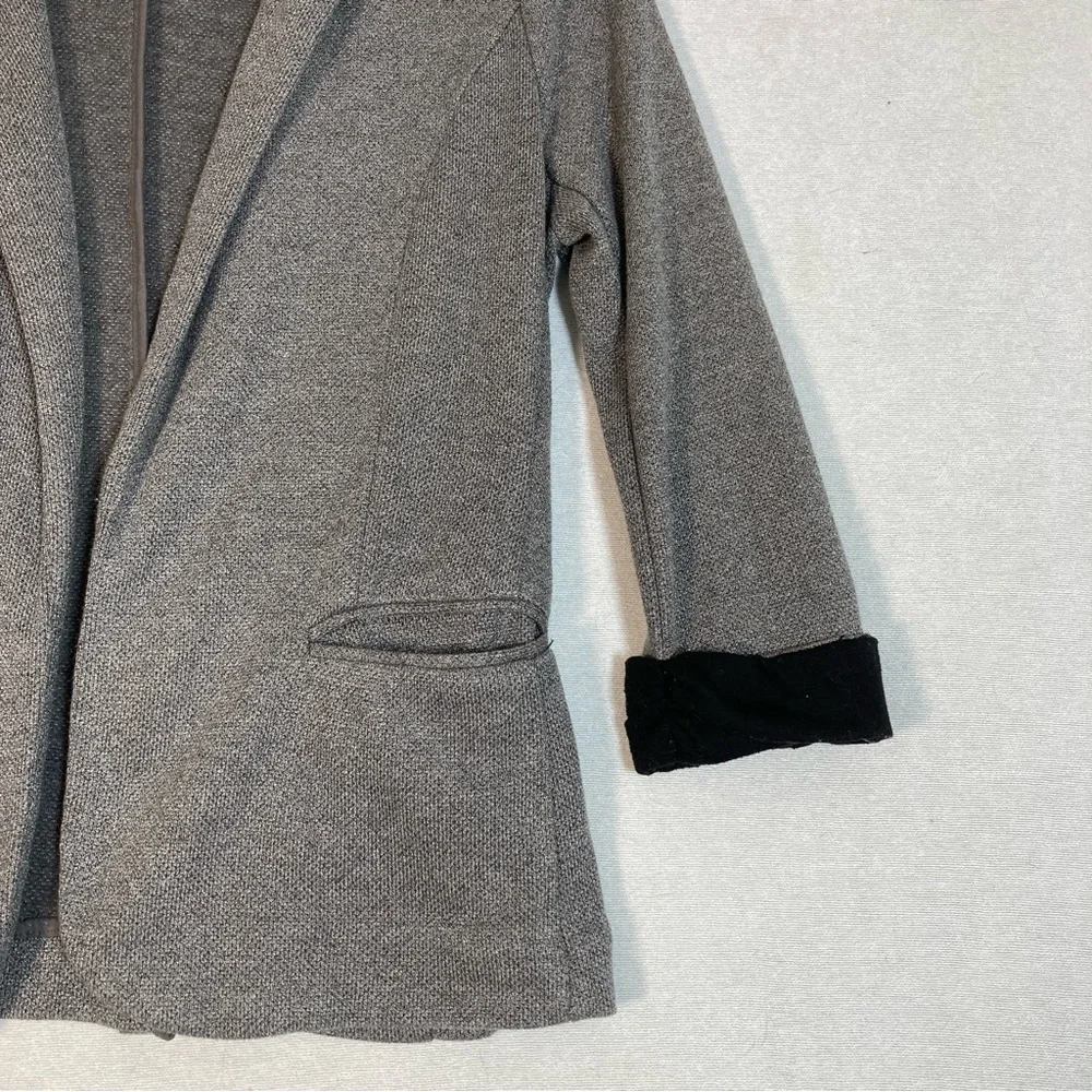 Skies Are Blue Asa Knit Blazer Gray Charcoal Open Front 3/4 Sleeves Cuffs Small